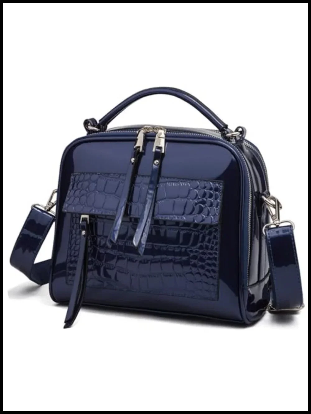 Patent Leather Satchel Handbag Crossbody Shoulder Bag with Gold Hardware